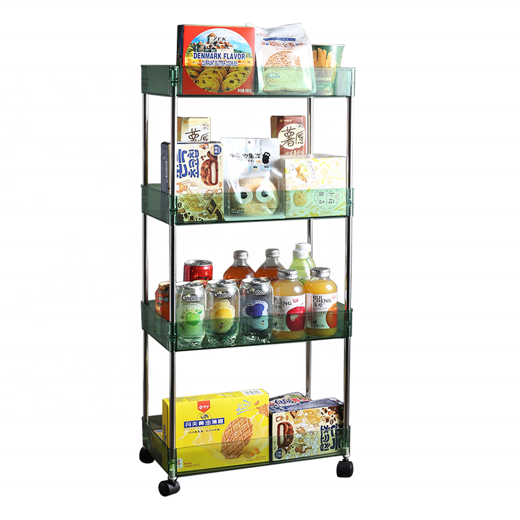 2/3/4 Tier Shelves Movable Plastic Rack Kitchen Organizer Bathroom Storage Trolley Rolling Cart With Wheel