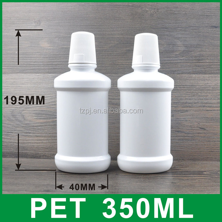 China manufacture 200ML 250ML 350ml PET white mouthwash water bottle with screw cap with measuring cup High quality