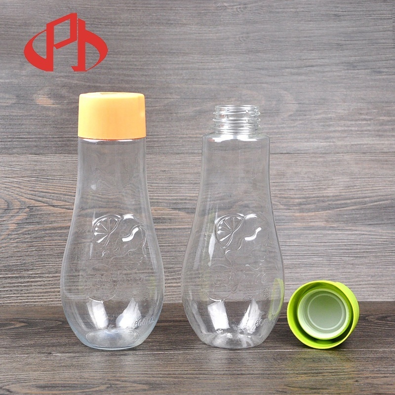 wholesale 20oz PET Clear thin plastic lemonade beverage bottle with screw crown cap