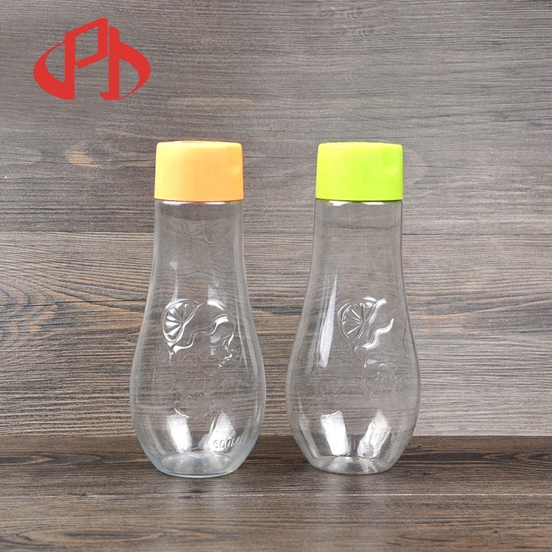 wholesale 20oz PET Clear thin plastic lemonade beverage bottle with screw crown cap