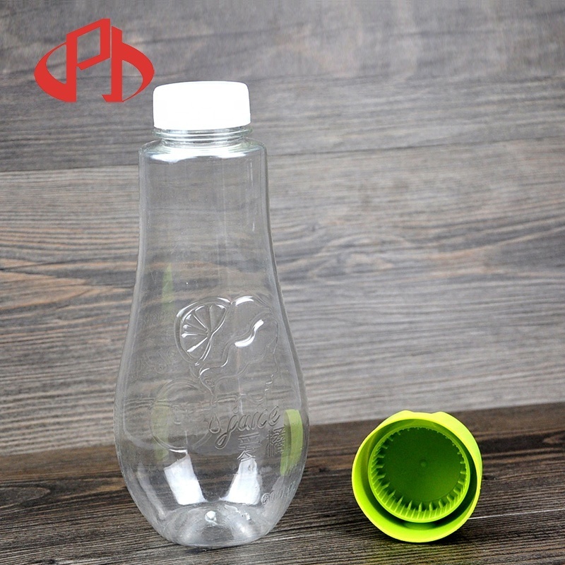 wholesale 20oz PET Clear thin plastic lemonade beverage bottle with screw crown cap