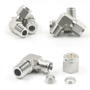 Instrumentation Fittings 1/4" Tube x 1/4" NPT Male thread Ferrule Compression Tube Fittings 316L Stainless Steel 90  Elbow