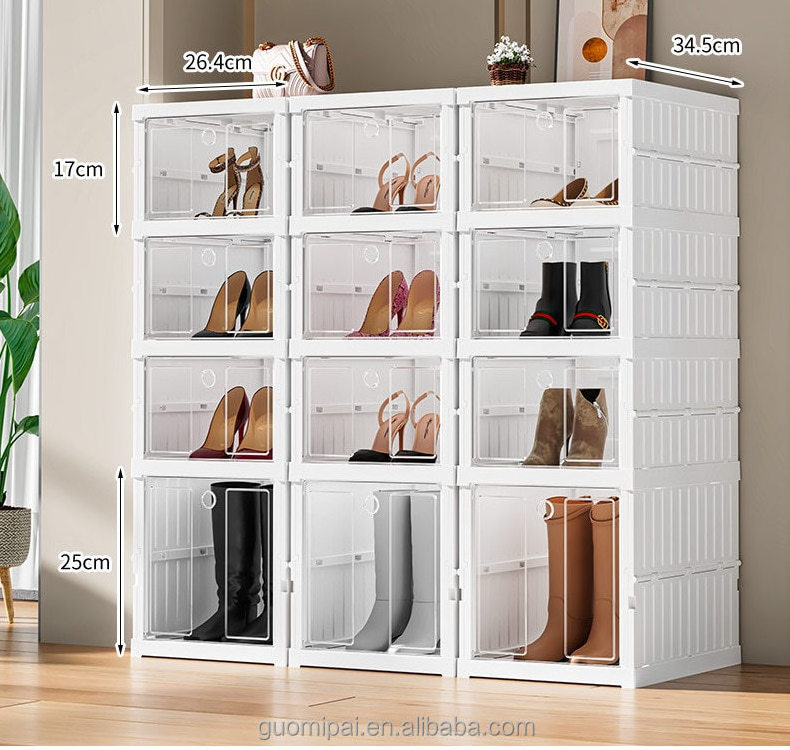 Custom Logo Space-Saving Folding Shoe Rack Collapsible Dustproof Storage Box Plastic Clothes Stands & Shoe Racks