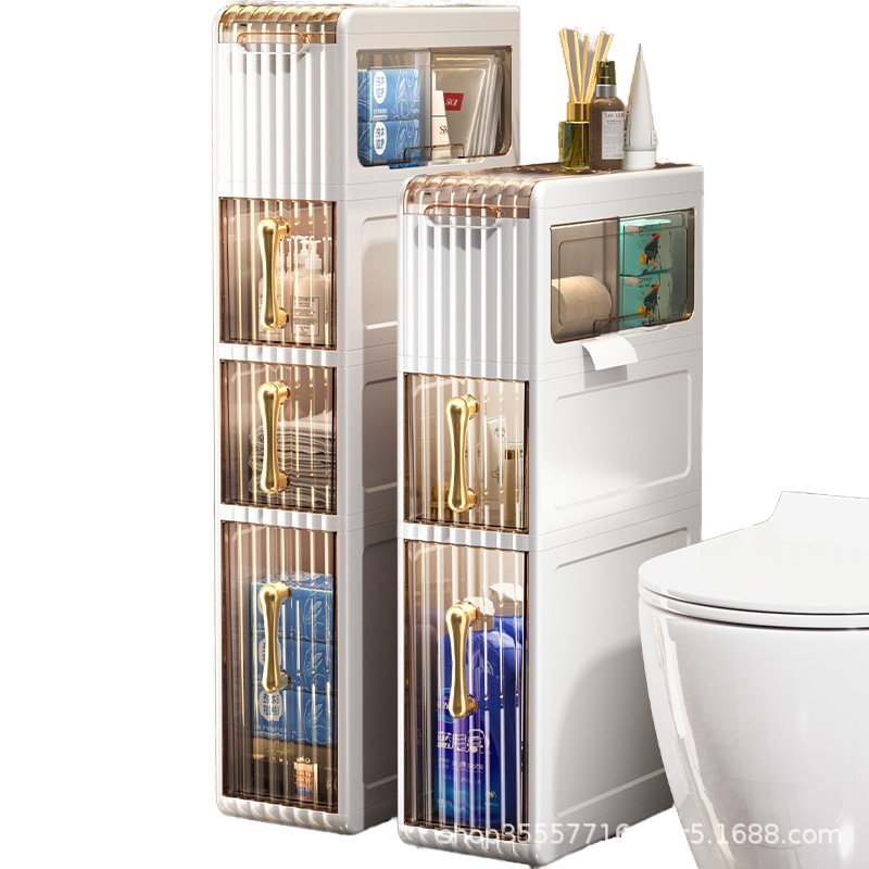 Eco-Friendly Mobile Bathroom Storage Drawer Skinny Corner Floor Cabinet with 2 Layers of Shees for Small Spaces