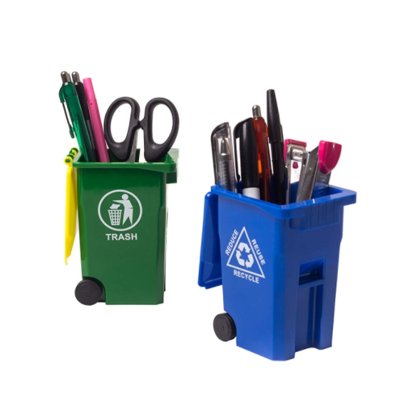 Mini Curbside Garbage Trash Bin Pen Holder and Unique Tiny Size Recycle Can Set Pencil Cup Desktop