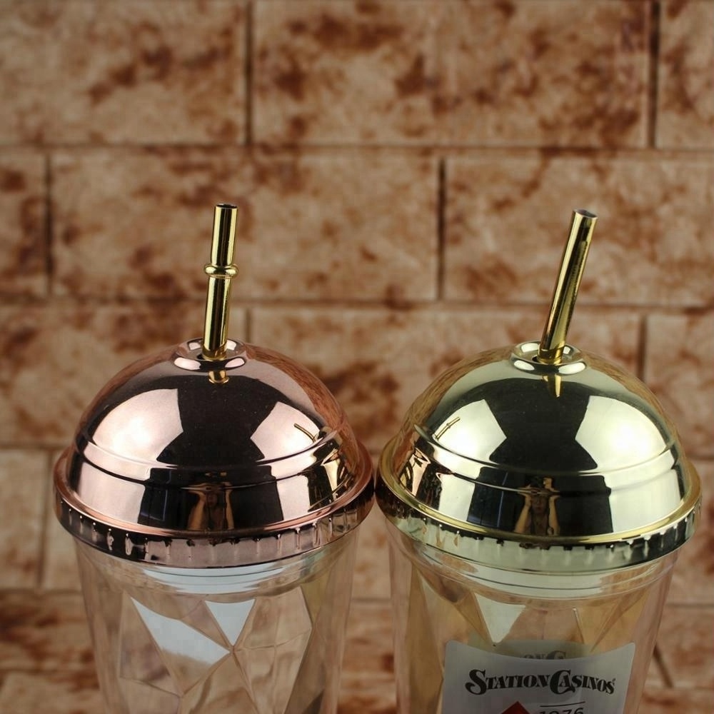 Tumbler with Straw - Golden and Rose Golden Double Wall Drinking Cups Coffee Mugs 16oz Irregular Diamond Cup with Dome Lid