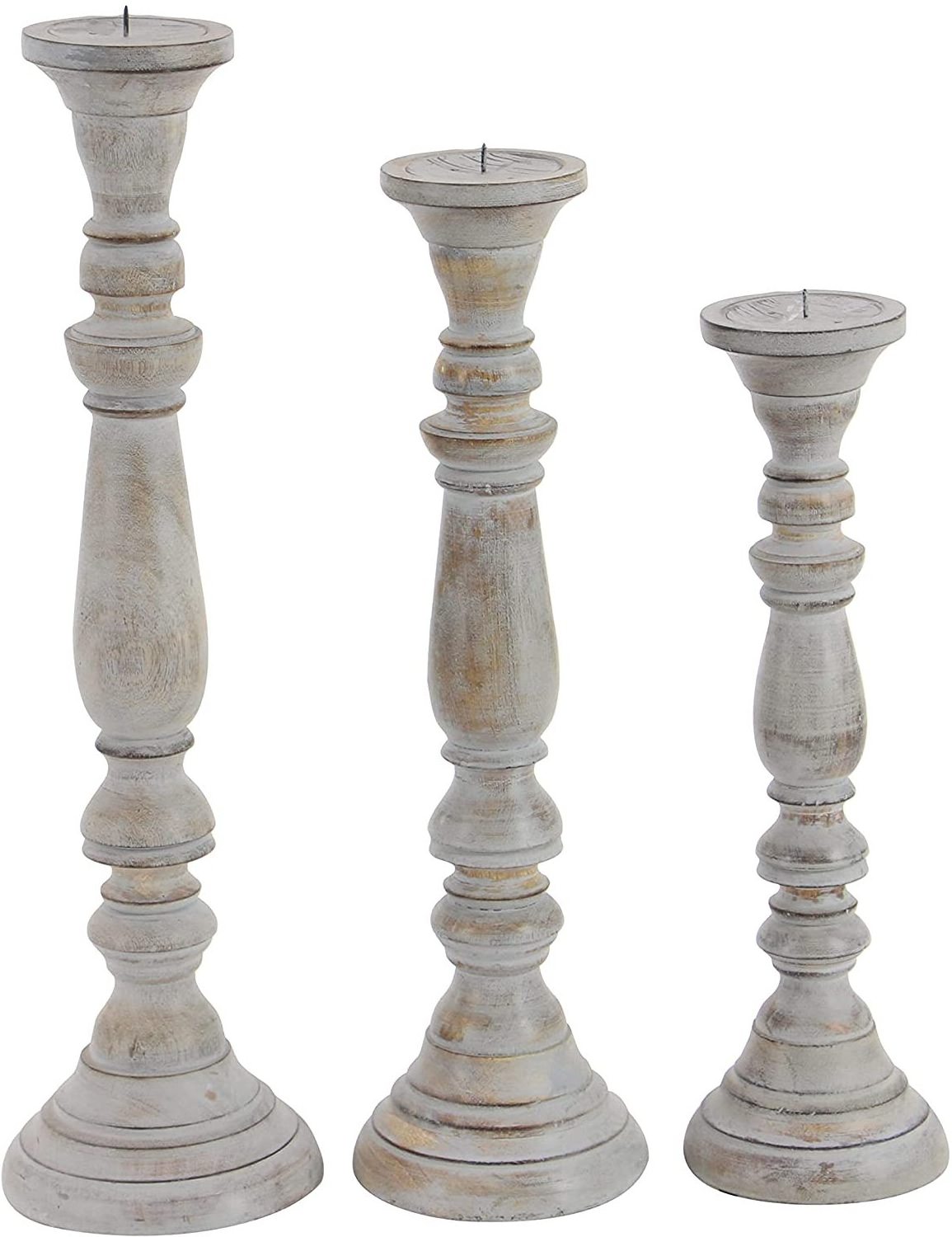 Distress Finish Candleholder 8 Inch High Flameless Wood Tealight Candle Stick Holder for Pillar