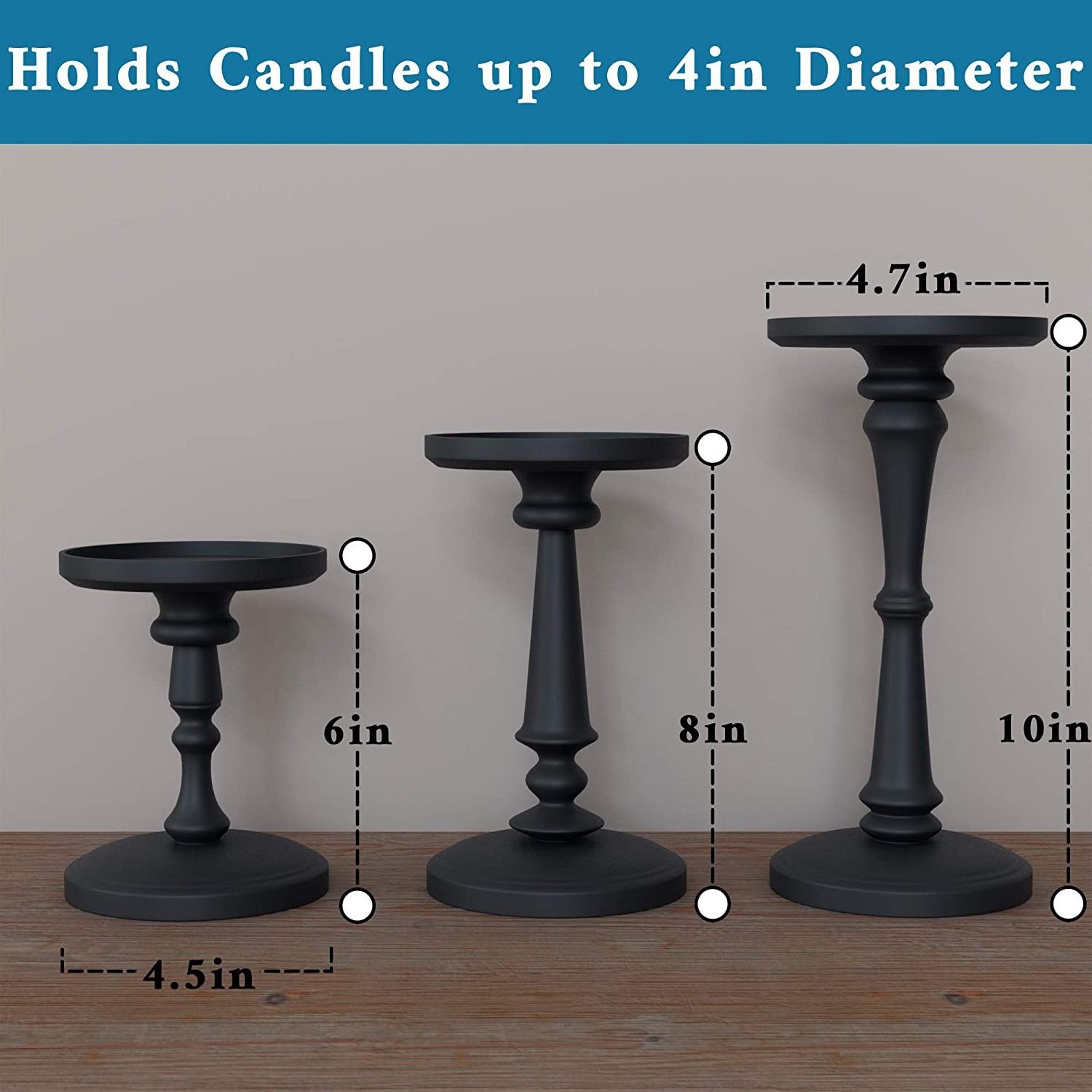 Decorative Pillar Candle Holder Centerpiece Matte Black Candle Holders for Pillar Candles