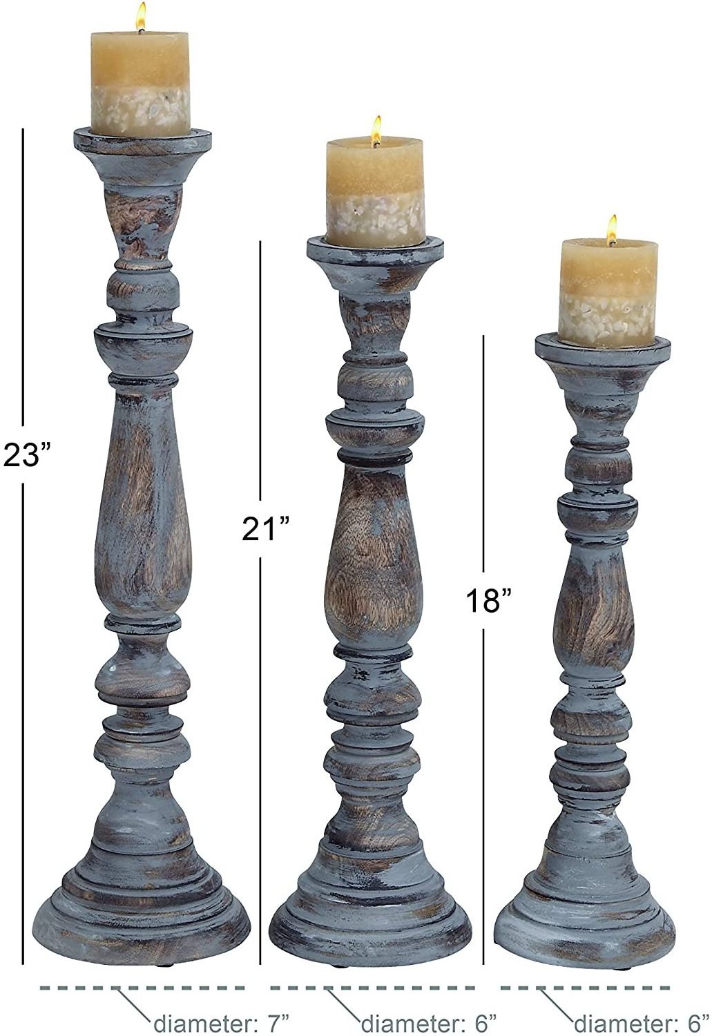 Distress Finish Candleholder 8 Inch High Flameless Wood Tealight Candle Stick Holder for Pillar