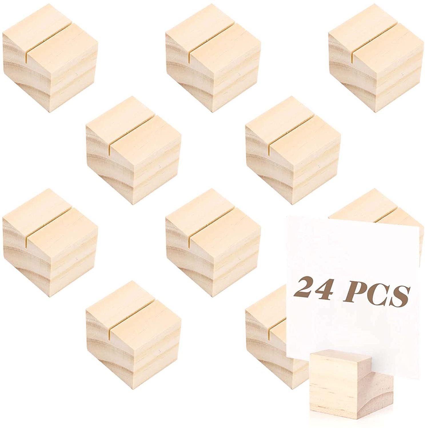 24 Pack Wood Place Card Holders Wooden Menu Sign Holder Table Numbers Card Display Stand for Wedding Dinner