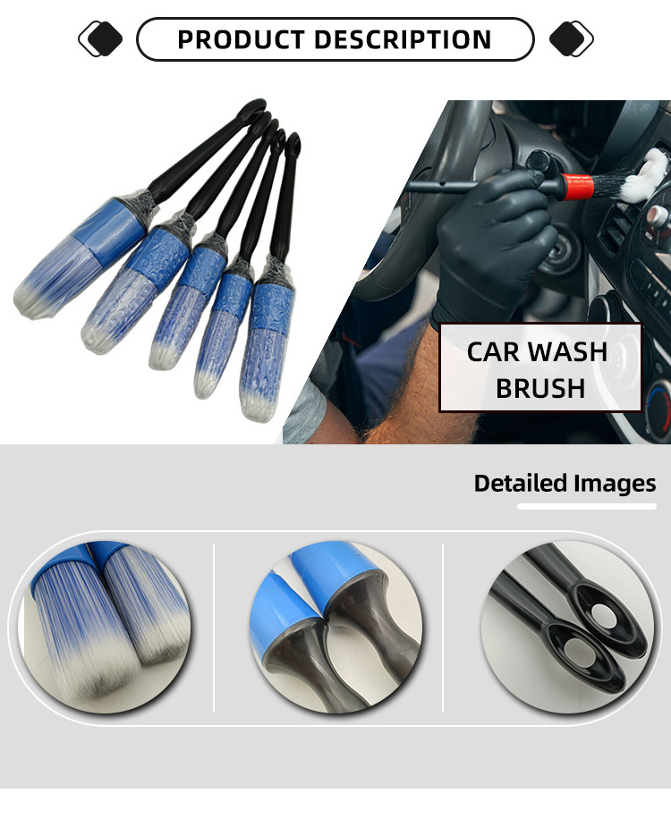 5-Pack Detailing Brush Set for Automotive Cleaning Plastic Brushes Interior Exterior Leather Emblem Wheel Tire Nut Car Wash