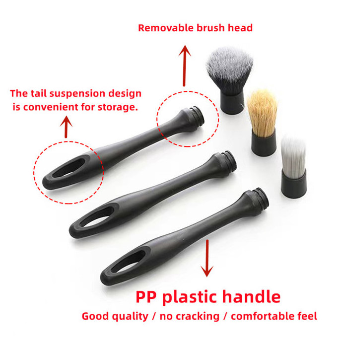 3pcs Soft Car Detailing Brush Set Auto Detailing Wheel Brush With Black Plastic Handle Sell well