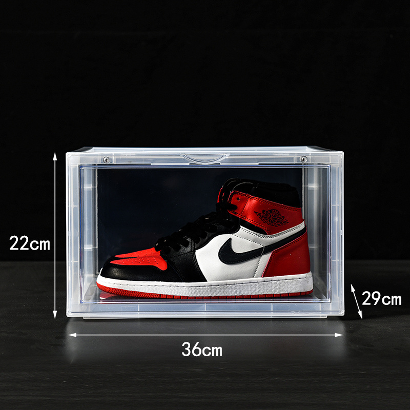 Giant Magnetic Simple Assemble  Custom Shoe Box Transparent Black Plastic Shoe Display Box Storage For Men