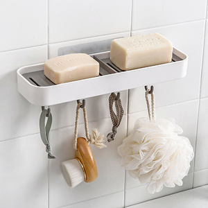 hot sale Taizhou double soap holder plastic box with hooks wall mounted adhesive soap holder bathroom soap dish