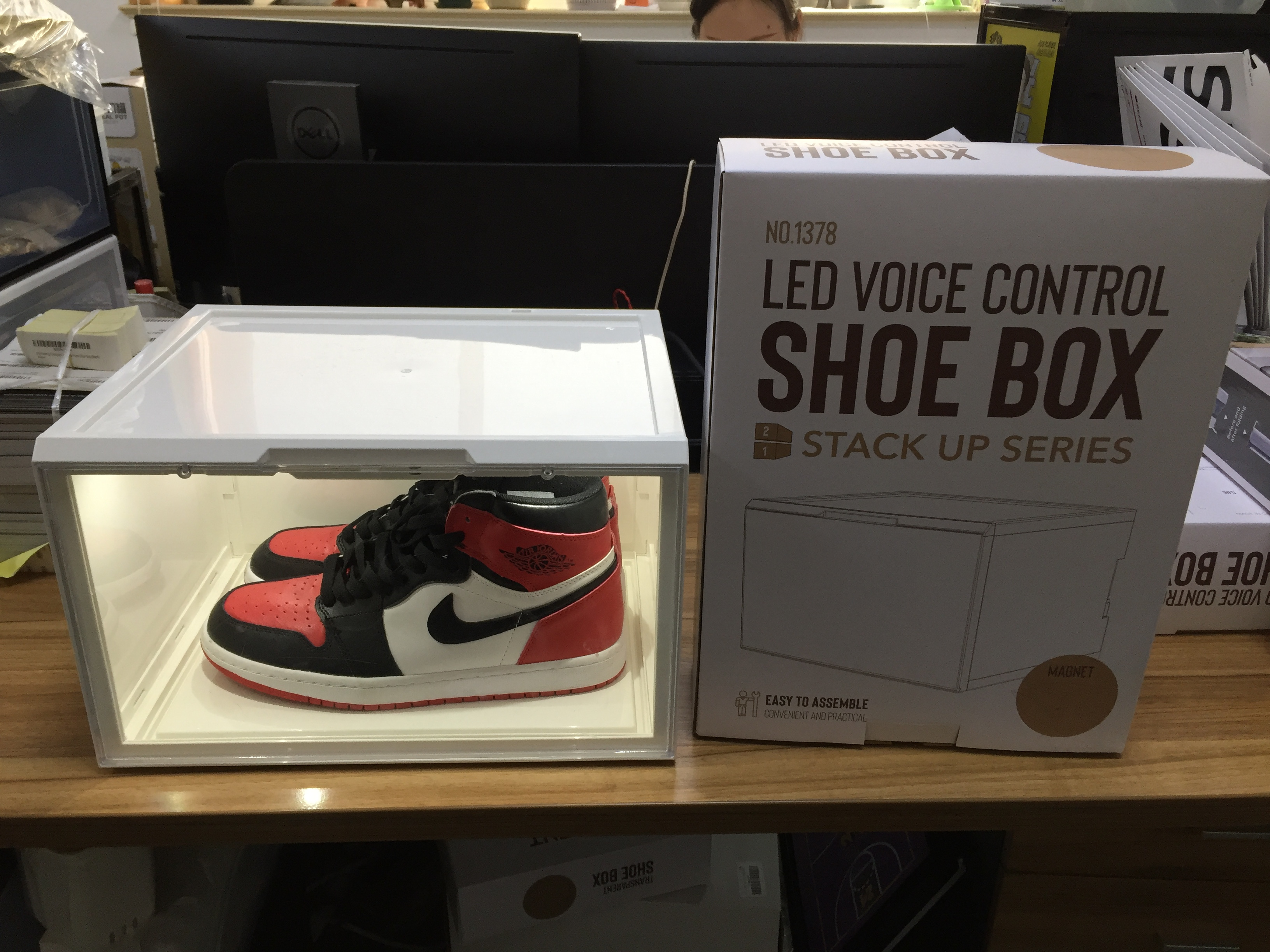 sneaker box led Transparent plastic sneaker Box with led light For Shoe Storage magnetic shoe box storage