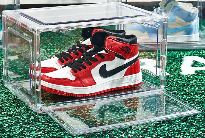 Stackable sneaker crate shoe box shoebox storage plastic clear drop side magnetic door AJ Folding storage transparent