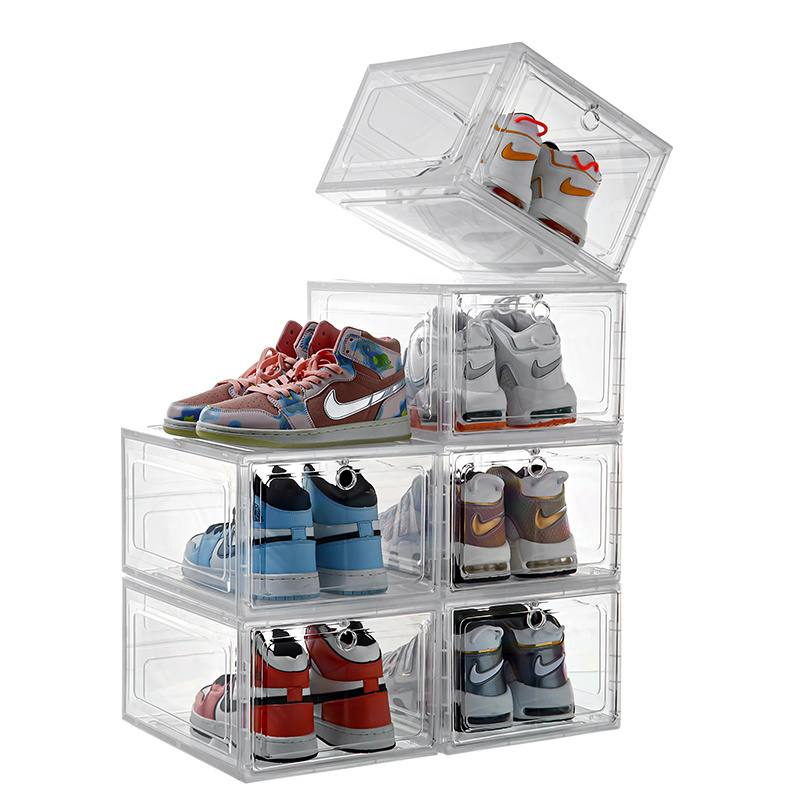 Custom Logo Stackable Shoe Box Transparent Drop Front Clear Sneaker For Shoes Display Plastic Shoe Crates Sneaker Storage Box