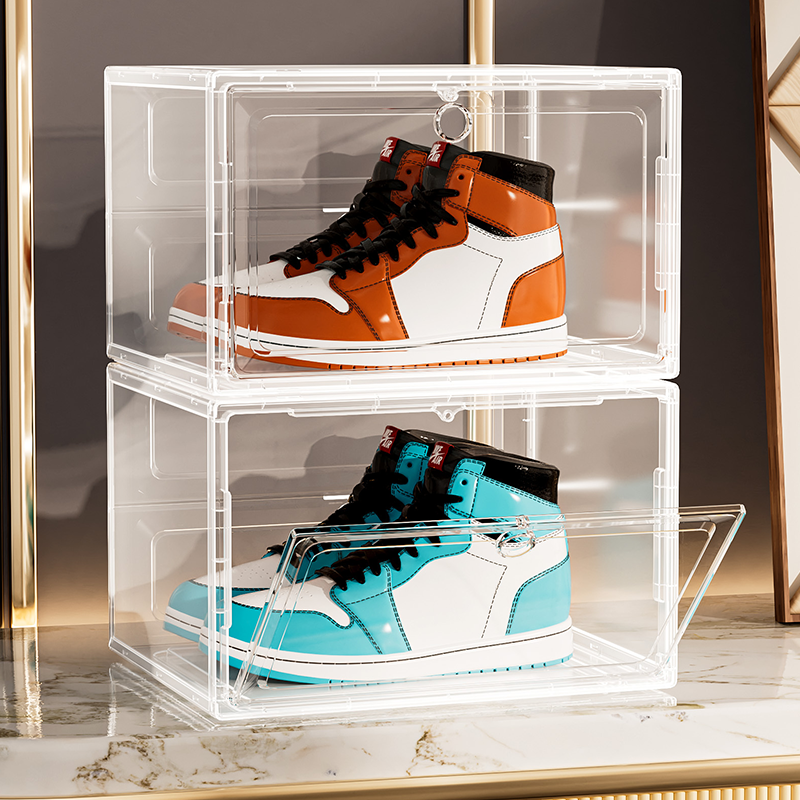 Custom Logo Stackable Shoe Box Transparent Drop Front Clear Sneaker For Shoes Display Plastic Shoe Crates Sneaker Storage Box