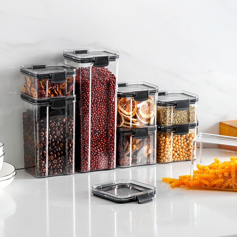 Modern 6-Piece Set of Airtight Lid Lock Plastic Food Storage Containers PC Material Fridge and Kitchen Organizer Boxes