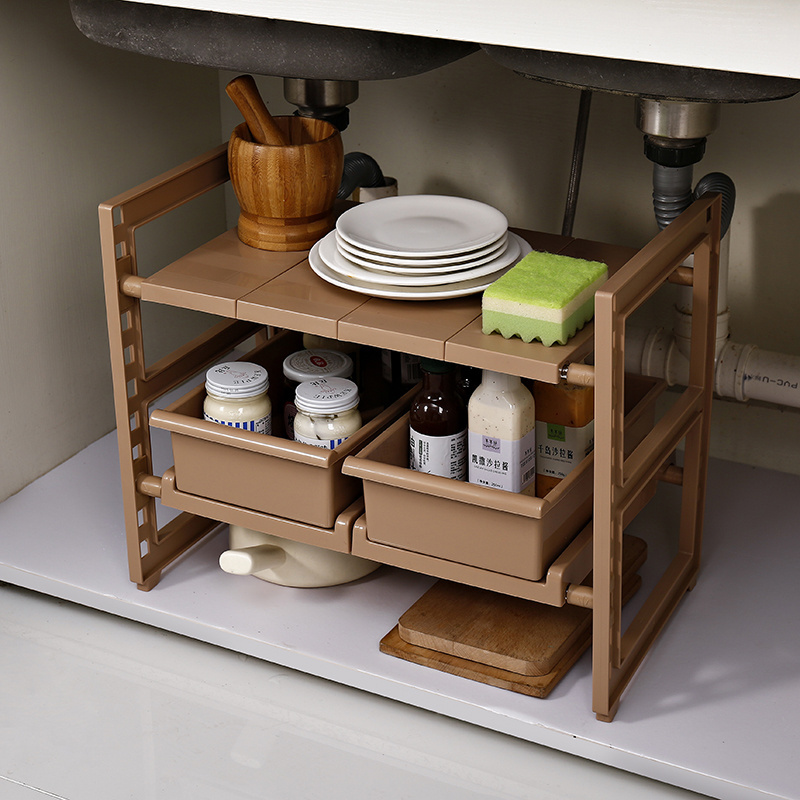 Foldable 2  tier multifunctional cabinet organization  expandable plastic  kitchen sink drying rack under sink organizer