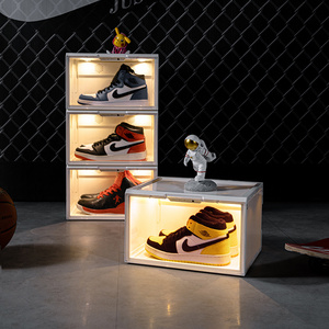 sneaker box led Transparent plastic sneaker Box with led light For Shoe Storage magnetic shoe box storage