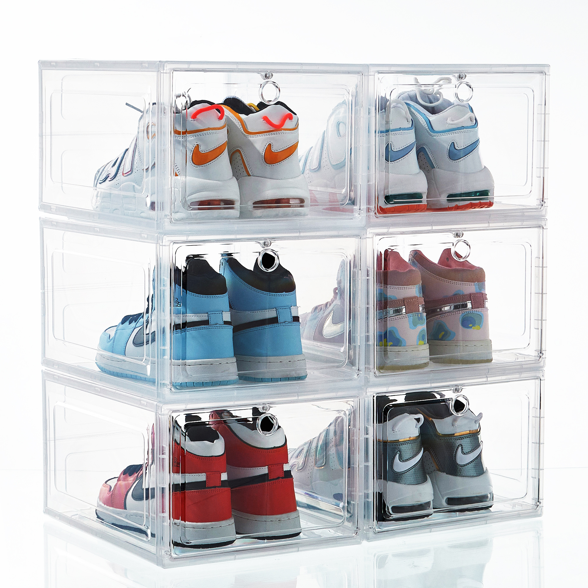 Clear transparent shoe box wholesale stackable giant shoe box with custom logo Drop Front magnetic plastic shoe box