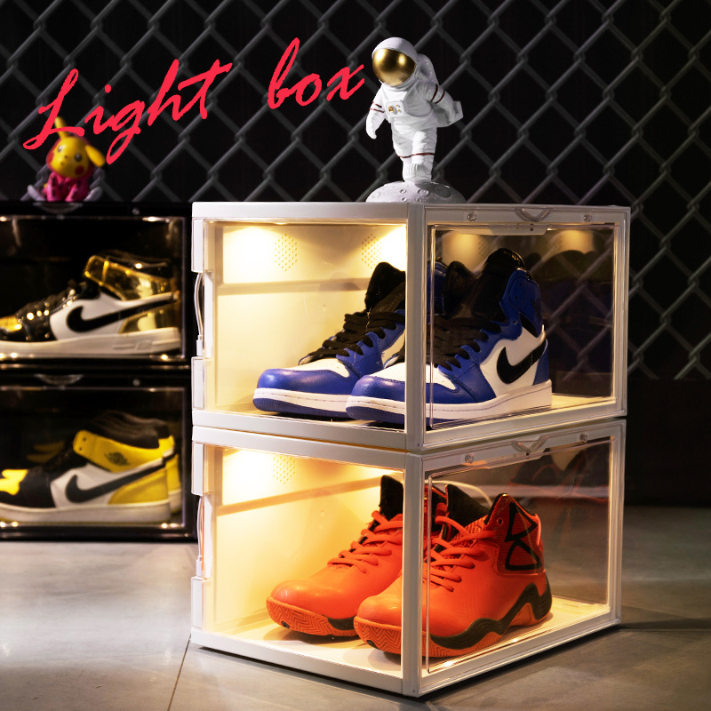 shoe box LED box shoes stackable transparent  sneaker container storage drop front sneaker box led with sound activated