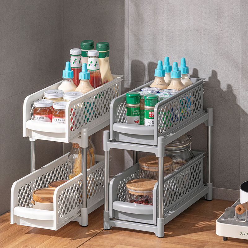 Space Saving Kitchen Cabinet Stacked Drawer Type Holder Storage Supplies Sliding Spice Rack Under Sink Organizer