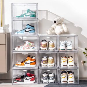 Acrylic Folding Side Opening Custom Storage Shoe Box Heavy Duty Clear Plastic Clear Sneakers Plastic Display Shoe Storage Box