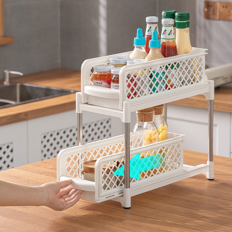 Space Saving Kitchen Cabinet Stacked Drawer Type Holder Storage Supplies Sliding Spice Rack Under Sink Organizer