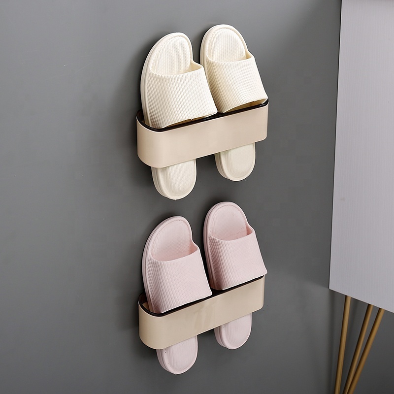 Paste Household Storage Holder  Waterproof Bathroom Slippers Suction Shelf Hanging Telescopic Wall Mount Metal Door Shoe Rack