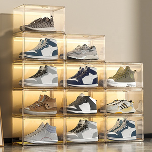 Clear Magnet Plastic Shoe Boxes Drop Front Shoe Storage Box Acrylic custom transparent display shoe boxes stackable organizer