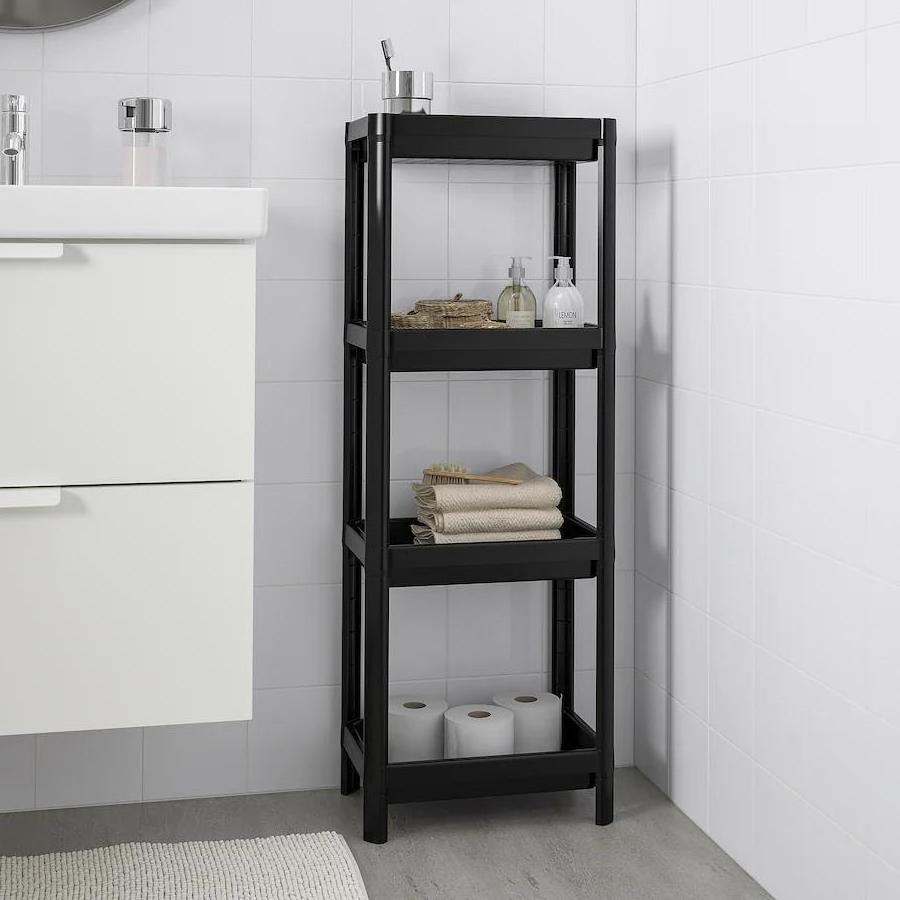 IKE style removable plastic corner shelf living room Storage bathroom shelf kitchen rolling trolley cabinet with wheel