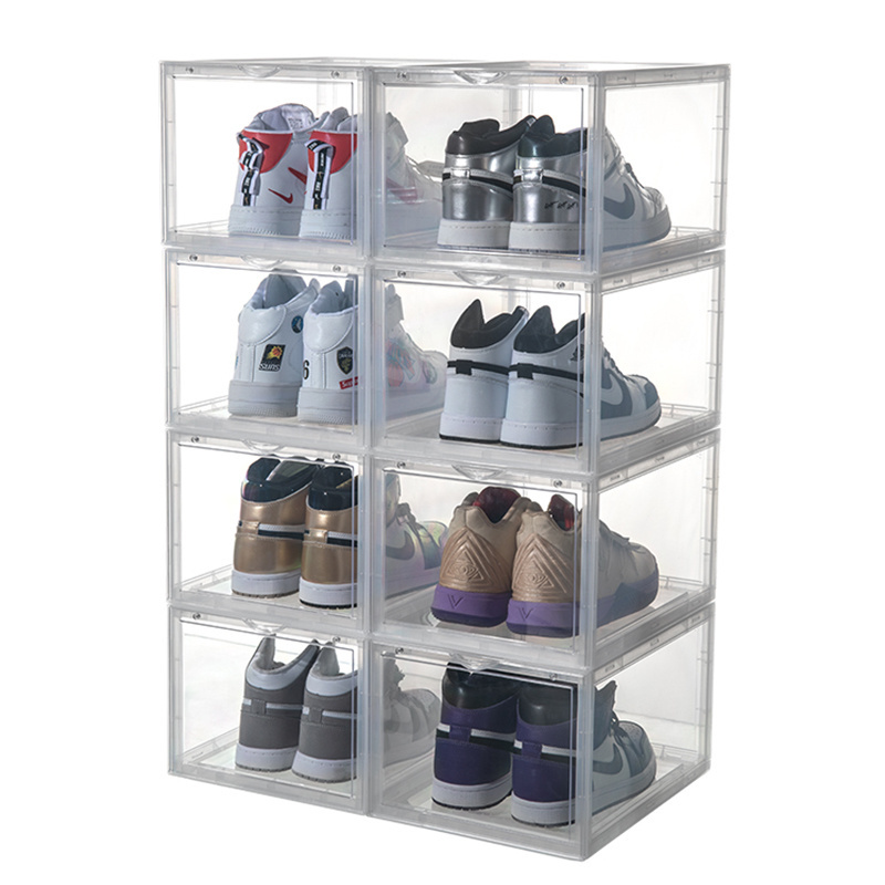 Drop Front Clear Stackable Shoe Box with Magnets Acrylic storage Shoe Box Transparent Taizhou custom Display Sneaker box case