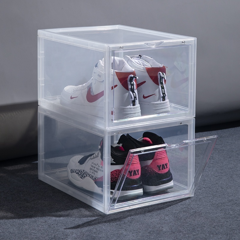 Drop Front Clear Stackable Shoe Box with Magnets Acrylic storage Shoe Box Transparent Taizhou custom Display Sneaker box case