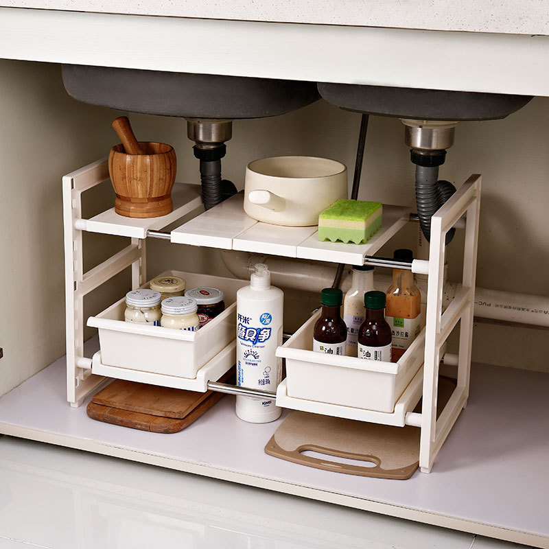 Foldable 2  tier multifunctional cabinet organization  expandable plastic  kitchen sink drying rack under sink organizer