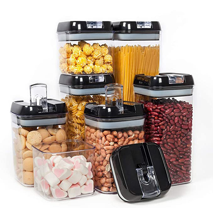 BPA free stackable food clear storage bins with lids set airtight round clear pantry storage container pantry organizer