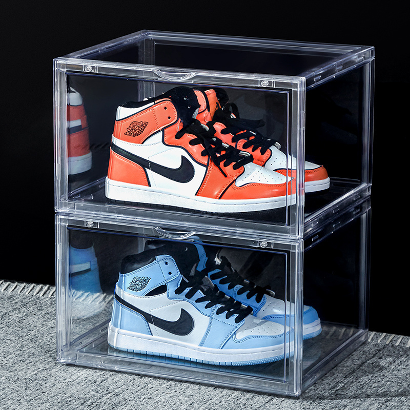 plastic foldable side drop organizer wholesale shoe box modern storage UK stackable acrylic shoe box magnetic clear with light