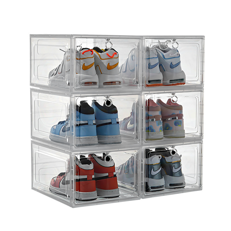 Free Sample  Shoe Organizers Storage Box Magnetic Drop Front Foldable Acrylic Shoebox Transparent Stackable Plastic Shoe Box