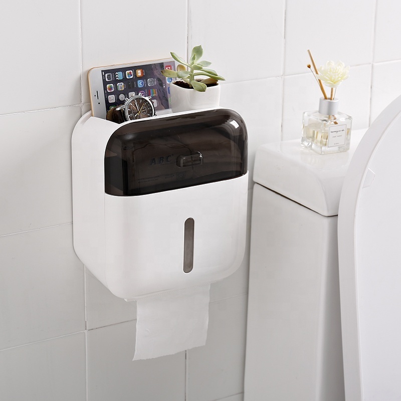 Wall-Mounted Bathroom Tissue Paper Holder with phone shelf Multifunction Tissue Box