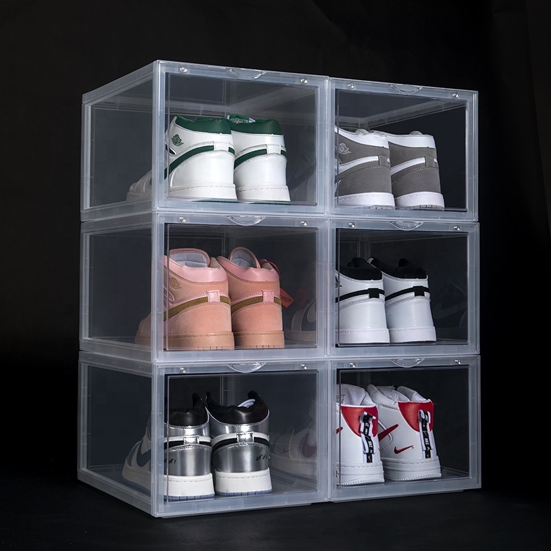 Drop Front Clear Stackable Shoe Box with Magnets Acrylic storage Shoe Box Transparent Taizhou custom Display Sneaker box case