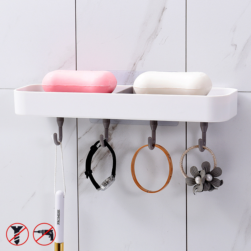 hot sale Taizhou double soap holder plastic box with hooks wall mounted adhesive soap holder bathroom soap dish