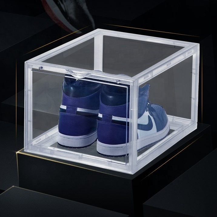 Drop Front Clear Stackable Shoe Box with Magnets Acrylic storage Shoe Box Transparent Taizhou custom Display Sneaker box case