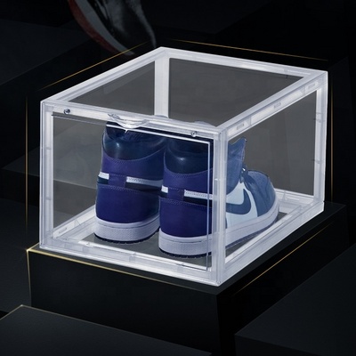 Drop Front Clear Stackable Shoe Box with Magnets Acrylic storage Shoe Box Transparent Taizhou custom Display Sneaker box case