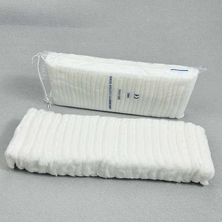 China Supplier Medical Grade Bacteria Free Absorbent Cotton Wool 50G 100G 200G Zigzag