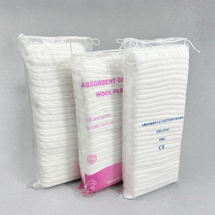 China Supplier Medical Grade Bacteria Free Absorbent Cotton Wool 50G 100G 200G Zigzag