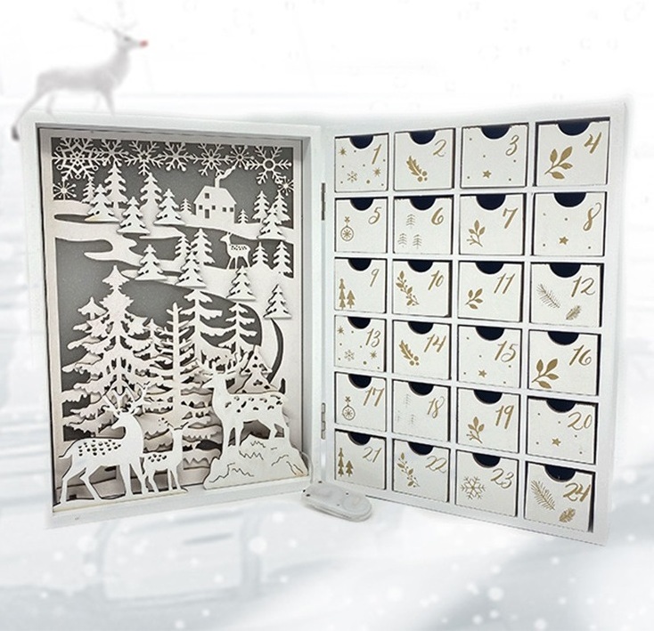 Creative Christmas Wooden Calendar Advent Boxes 24 Countdown Desktop Ornaments Children's Gift Candy Drawer