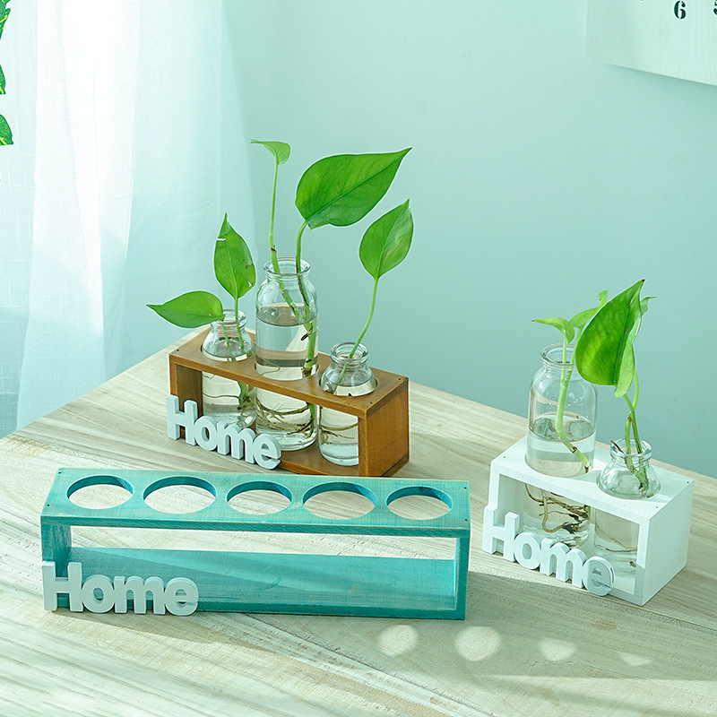 ins simple wooden hydroponic glass vase hydroponic plants transparent flower arrangement living room home decoration ornaments