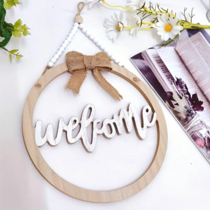 Welcome Sign Front Door Decor Round Wood Wall Signs For Wooden Farmhouse Porch Hangers Hello Wreaths Decoration, Housewa