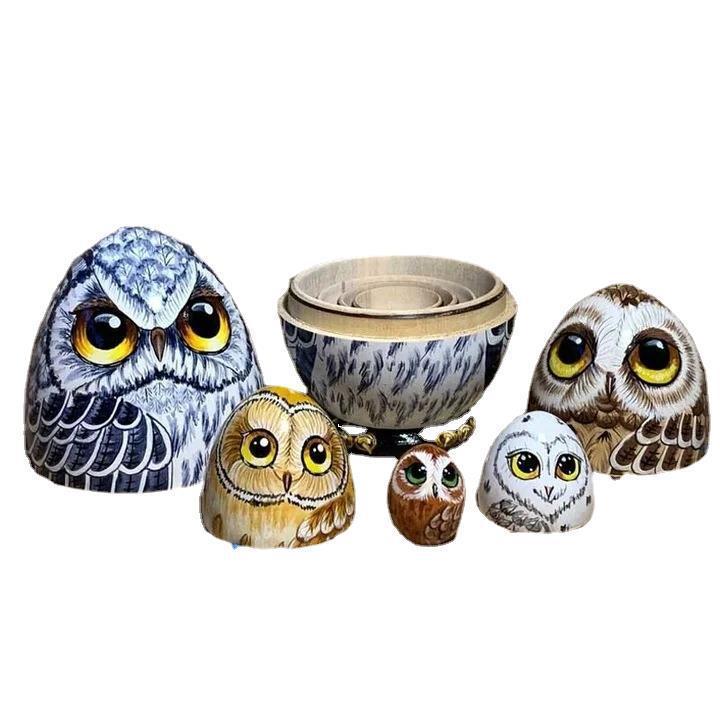 Easter New Owl Nesting Eggs Table Top Decoration Ornaments Wooden Crafts